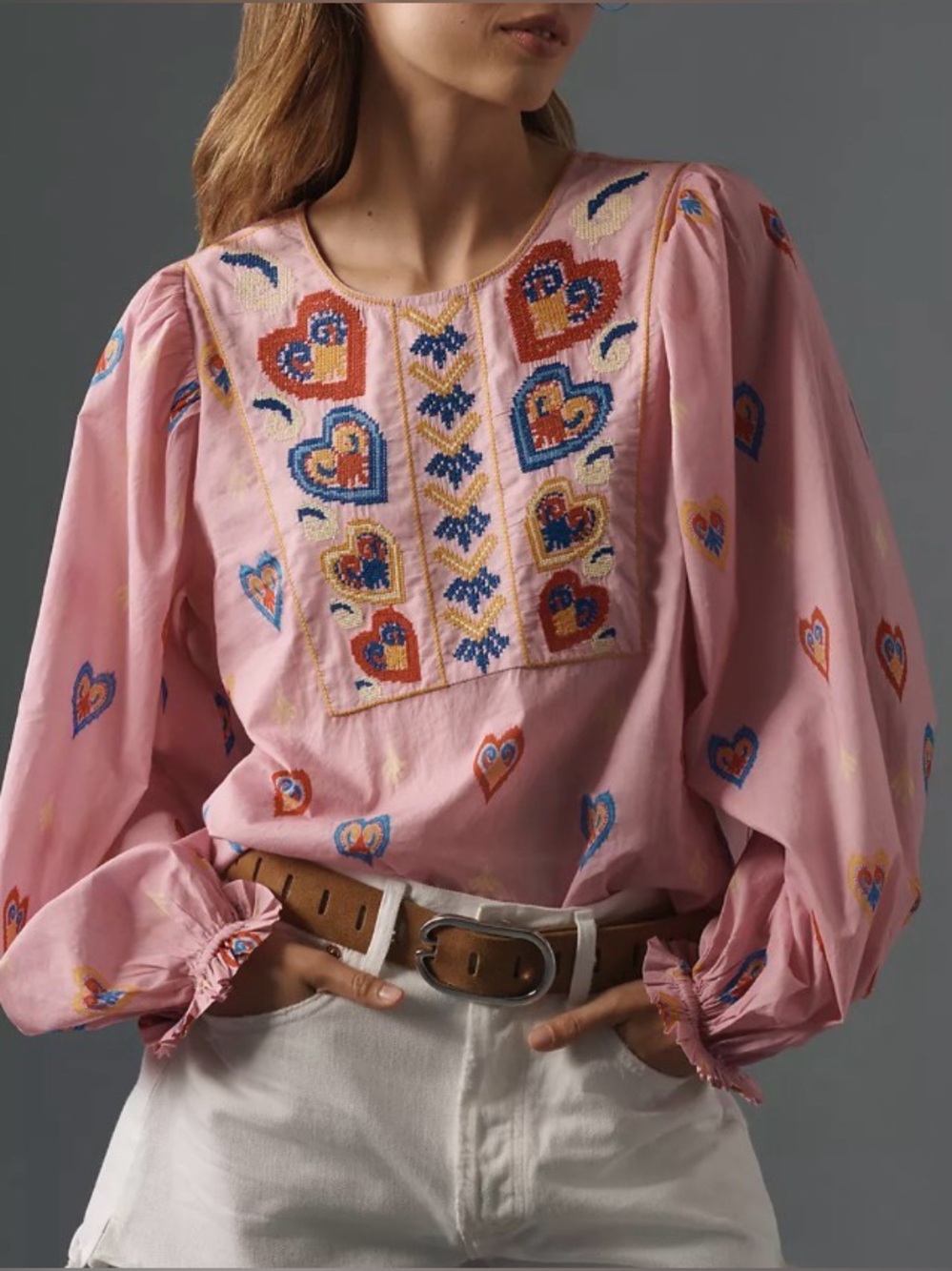 Farm Rio Balloon-Sleeve Popover Top NEW NWT